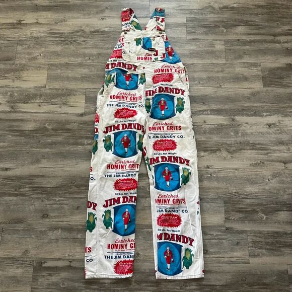 Vintage 50s 60s Big Smith Jim Dandy Hominy Grits All Over Print Overalls 36x31 - Picture 1 of 10